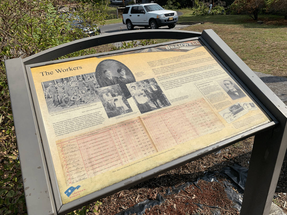 bramwell information board about coal miners